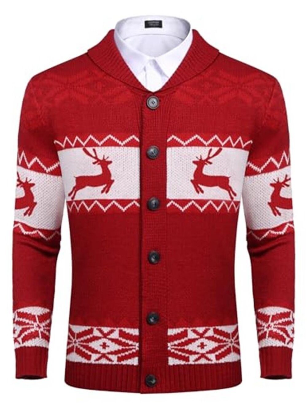 Men's Christmas Cardigan Sweater Shawl Collar Knitted Xmas Knitwear
